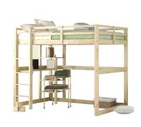 Goldicoo Letto a soppalco 140x200 in legno per bambini giovani adulti con scrivania, culla con ripiano aperto