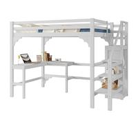 Goldicoo Letto a soppalco 140x200 legno per bambini giovani adulti con scrivania e scale, culla con armadio aperto