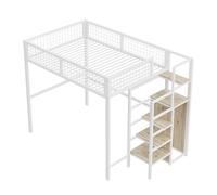 GoldiCoo Letto a soppalco 140x200 metallo con scala per bambini giovani adulti - scala di sicurezza, ripiano e armadio aperto