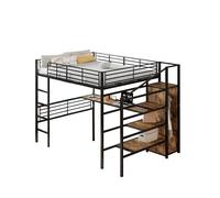 GoldiCoo Letto a soppalco 140x200 metallo con scrivania e scala per bambini giovani adulti - scala di sicurezza e armadio aperto