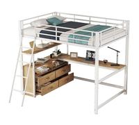 GoldiCoo Letto a soppalco 140x200 metallo con scrivania per bambini giovani adulti - scaletta, cassetti, scaffale
