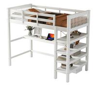 GoldiCoo Letto a soppalco 90x200 in legno per bambini giovani adulti con scrivania, culla con ripiano aperto