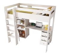 Goldicoo Letto a soppalco 90x200 in legno per bambini giovani adulti con scrivania, culla con ripiano aperto
