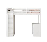 Goldicoo Letto a soppalco 90x200 in legno per bambini giovani adulti con scrivania, culla con ripiano aperto