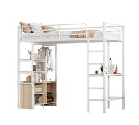 Goldicoo Letto a soppalco 90x200 in metallo con scrivania per bambini giovani adulti - scala, armadietto aperto, scaffale