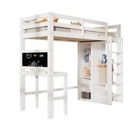 GoldiCoo Letto a soppalco 90x200 legno per bambini giovani adulti con scrivania, culla con armadio aperto e scaffale aperto
