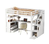 GoldiCoo Letto a soppalco 90x200 legno per bambini giovani adulti con scrivania e scale, culla con 2 cassetti e scaffale aperto