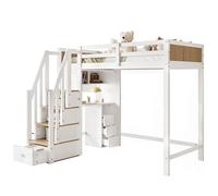 Goldicoo Letto a soppalco 90x200 legno per bambini giovani adulti con scrivania e scale, culla con 3 cassetti e scaffale aperto