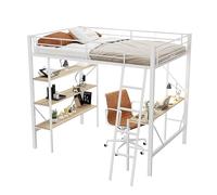 GoldiCoo Letto a soppalco 90x200 metallo con scrivania per bambini giovani adulti - scala, scaffale