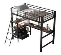 GoldiCoo Letto a soppalco 90x200 metallo con scrivania per bambini giovani adulti - scaletta, cassetti, scaffale