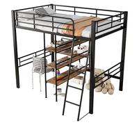 GoldiCoo Letto a soppalco 90x200 metallo con scrivania per bambini giovani adulti - scaletta, scaffale