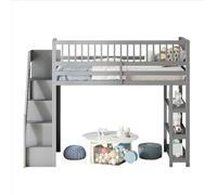 GoldiCoo Letto a soppalco medio 90x200 legno per bambini bambini giovani con scale, culla con armadio aperto e scaffale