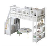 GoldiCoo Letto a soppalco medio 90x200 legno per bambini bambini giovani con scale, culla con armadio aperto e scaffale