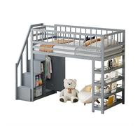 GoldiCoo Letto a soppalco medio 90x200 legno per bambini bambini giovani con scale, culla con armadio e scaffale