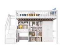 GoldiCoo Letto a soppalco medio 90x200 legno per bambini bambini giovani con scrivania e scale, culla con armadio e armadio