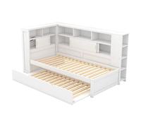 Goldicoo Letto giornaliero allungabile, 90 x 200 cm, con letto estraibile 90 x 190 cm, divano letto, letto per bambini, letto singolo con ripiano aperto, truciolato