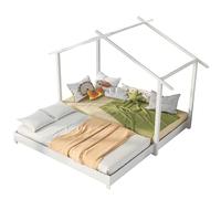 Goldicoo Letto per bambini Montessori 90 x 190 su 180 x 190 - Lettino in legno con protezione anti-caduta e rete a doghe, letto da pavimento con letto estraibile