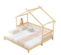 Goldicoo Letto per bambini Montessori 90 x 200 su 180 x 200 - Lettino per bambini in legno con protezione anti-caduta e rete a doghe, letto da pavimento con letto estraibile