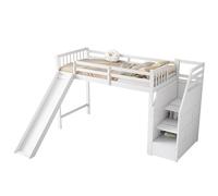 GoldiCoo Medio letto a soppalco 90x200 legno per bambini bambini giovani con scale, culla con scivolo