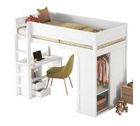 GoldiCoo Medio letto a soppalco 90x200 legno per bambini bambini giovani con scrivania e scale, culla con armadio e cassetti