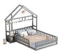 Goldicoo Montessori Letto a pavimento 140 x 190 - Lettino per bambini in legno con protezione anti-caduta, rete a doghe, comodino e mensola, lettino a griglia