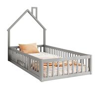 Goldicoo Montessori Letto a pavimento 900X200 - Lettino per bambini in legno con protezione anti-caduta e rete a doghe, lettino con anta