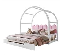 Goldicoo Montessori Letto Casa 100 X 140 su 140 X 200 - Lettino per bambini in legno con protezione anti-caduta e rete a doghe, letto da pavimento con letto estraibile
