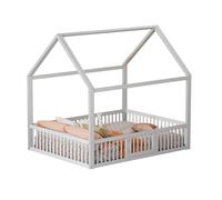 Goldicoo Montessori Letto Casa 140X200 - Lettino per bambini con protezione anticaduta, porta e rete a doghe in legno