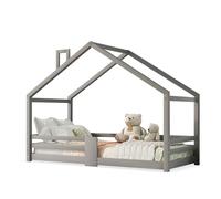 Goldicoo Montessori Letto Casa 90X200 - Lettino per bambini con protezione anti-caduta e rete a doghe in legno