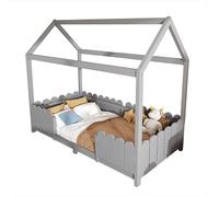 Goldicoo Montessori Letto Casa 90X200 - Lettino per bambini con protezione anti-caduta e rete a doghe in legno