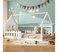 Goldicoo Montessori Letto Casa 90X200 - Lettino per bambini con protezione anti-caduta e rete a doghe in legno