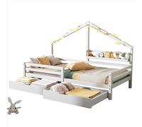Goldicoo Montessori Letto Casa 90X200 - Lettino per bambini con protezione anticaduta, rete a doghe e 2 cassetti in legno