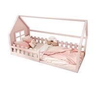 Goldicoo Montessori Letto Casa 90X200 - Lettino per bambini in legno con protezione anti-caduta e rete a doghe