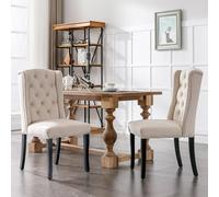 Goldicoo Set di 6 sedie in velluto, colore beige, con gambe in legno di quercia con bottoni e battente cromato, imbottite con molla a S, portata di 120 kg, per cucina, soggiorno, camera da letto
