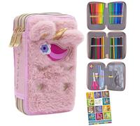 Goldkids - Astuccio a 3 scomparti - Astuccio per ragazze - Astuccio a 3 scomparti - Astuccio imbottito per studenti e quaderno dei compiti - Fluffy Unicorn, multicolore, 3-fähig, Astuccio