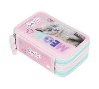 Goldkids - Astuccio a 3 scomparti - Astuccio per ragazze e ragazzi - Astuccio a 3 scomparti - 44 pezzi - Astuccio per studenti - motivo gatto