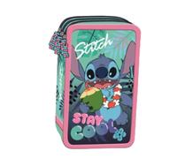 Goldkids - Astuccio a 3 scomparti - Astuccio per ragazze e ragazzi - Astuccio a 3 scomparti - 44 pezzi - Astuccio imbottito per studenti - Motivo Stitch, Nero , 3-fähig, Astuccio