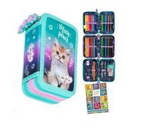 Goldkids - Astuccio a 3 scomparti - Astuccio per ragazze e ragazzi - Astuccio a 3 scomparti - Astuccio imbottito per la scuola e il quaderno dei compiti a casa, Gatto 3, 3-fähig, Astuccio
