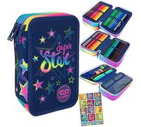 Goldkids - Astuccio a 3 scomparti - Astuccio per ragazze e ragazzi - Astuccio a 3 scomparti - Astuccio imbottito per la scuola e il quaderno dei compiti - Motivo a stelle