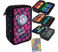 Goldkids - Astuccio a 3 scomparti - Astuccio per ragazze e ragazzi - Astuccio a 3 scomparti - Astuccio imbottito per studenti e compiti a casa - Motivo Buddy
