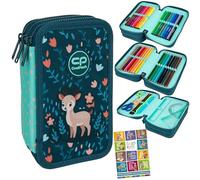 Goldkids - Astuccio a 3 scomparti - Astuccio per ragazze e ragazzi - Astuccio a 3 scomparti - Astuccio imbottito per studenti e compiti a casa - Motivo Deer