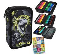 Goldkids - Astuccio a 3 scomparti - Astuccio per ragazze e ragazzi - Astuccio a 3 scomparti - Astuccio imbottito per la scuola e il quaderno dei compiti - motivo dinosauro