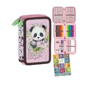 Goldkids - Astuccio a 3 scomparti - Astuccio per ragazze e ragazzi - Astuccio a 3 scomparti - Astuccio imbottito per studenti e compiti a casa - Motivo panda