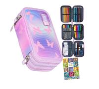 Goldkids - Astuccio a 3 scomparti - Astuccio per ragazze e ragazzi - Astuccio a 3 scomparti - Astuccio imbottito per la scuola e il quaderno dei compiti a casa, farfalla, 3-fähig, Astuccio