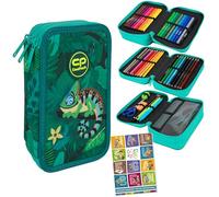 Goldkids - Astuccio a 3 scomparti - Astuccio per ragazze e ragazzi - Astuccio a 3 scomparti - Astuccio imbottito per studenti e compiti a casa - motivo camaleonte