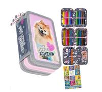 Goldkids - Astuccio a 3 scomparti - Astuccio per ragazze e ragazzi - Astuccio a 3 scomparti - Astuccio imbottito per la scuola e il quaderno dei compiti a casa, Cane 3, 3-fähig, Astuccio