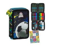 Goldkids - Astuccio a 3 scomparti - Astuccio per ragazze e ragazzi - Astuccio a 3 scomparti - Astuccio imbottito per studenti e compiti a casa - motivo calcio