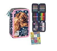 Goldkids - Astuccio a 3 scomparti - Astuccio per ragazze e ragazzi - Astuccio a 3 scomparti - Astuccio imbottito per la scuola e il quaderno dei compiti - motivo cane
