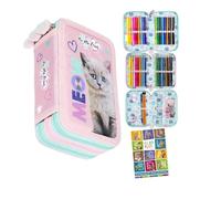 Goldkids - Astuccio a 3 scomparti - Astuccio per ragazze e ragazzi - Astuccio a 3 scomparti - Astuccio imbottito per la scuola e il quaderno dei compiti a casa, Gatto 2, 3-fähig, Astuccio
