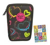 Goldkids - Astuccio a 3 scomparti - Astuccio per ragazze e ragazzi - Astuccio a 3 scomparti - Astuccio imbottito per la scuola e il quaderno dei compiti - Motivo a cuori colorati